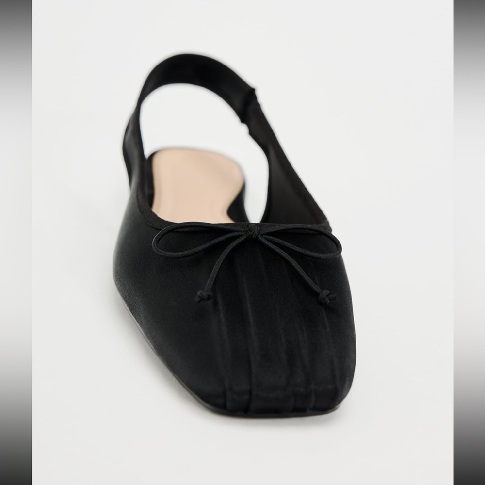 Zara Bow Black Satin Ballet Sling Back Flats Size 6 - Picture 4 of 10